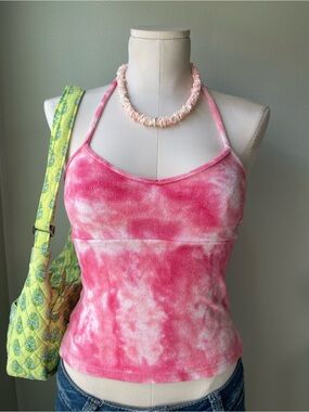 Vintage Y2K Express Pink Terrycloth Tie-Dye Halter Top